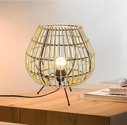 Lampu Meja Rotan Bambu Warna Alami Untuk Kamar Tidur