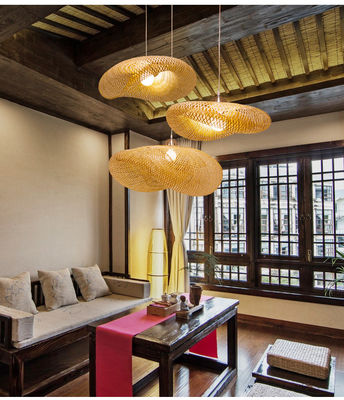 Bamboo Rattan Chandelier Pendant Light hand weaving Gaya pedesaan dengan tinggi yang dapat disesuaikan untuk digunakan di dalam ruangan