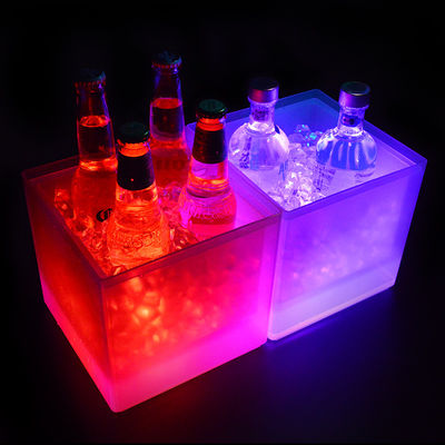 Modern Square LED Ice Bucket, Layer Double Light Up Champagne Bucket Transparan