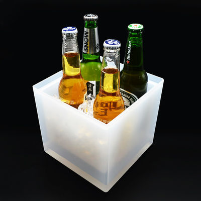 Modern Square LED Ice Bucket, Layer Double Light Up Champagne Bucket Transparan