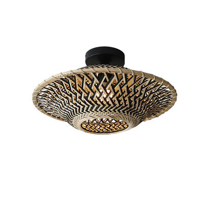 Lampu Pendant Bambu Bulat, Lampu Langit-langit Woven Untuk Pencahayaan Dalam Ruang