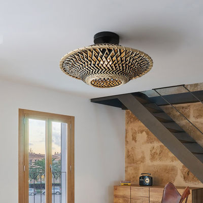 Lampu Pendant Bambu Bulat, Lampu Langit-langit Woven Untuk Pencahayaan Dalam Ruang