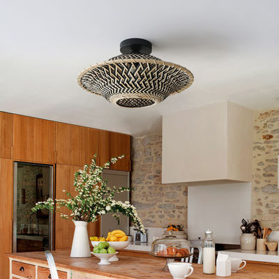 Lampu Pendant Bambu Bulat, Lampu Langit-langit Woven Untuk Pencahayaan Dalam Ruang