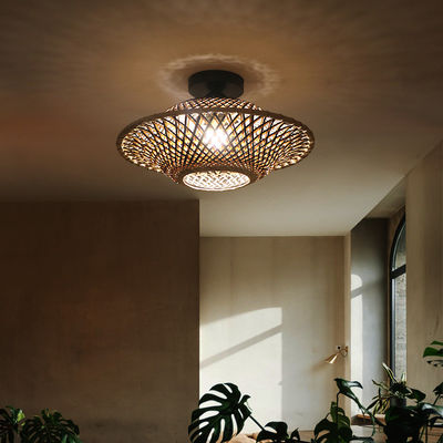 Lampu Pendant Bambu Bulat, Lampu Langit-langit Woven Untuk Pencahayaan Dalam Ruang