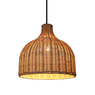 Lampu Pendant Rattan Bambu Bentuk Bulat Untuk Pencahayaan Dalam Ruang