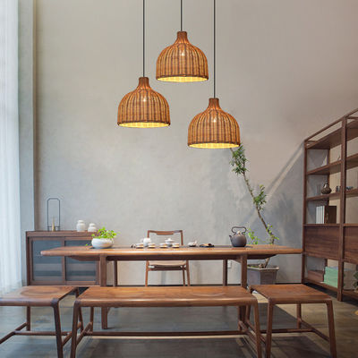 Lampu Pendant Rattan Bambu Bentuk Bulat Untuk Pencahayaan Dalam Ruang