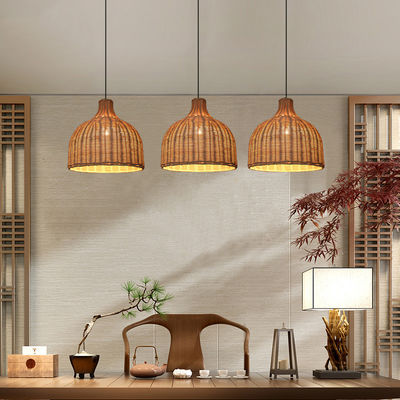 Lampu Pendant Rattan Bambu Bentuk Bulat Untuk Pencahayaan Dalam Ruang