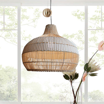 Lampu Pendant Rattan Bambu, Lampu Langit-langit Wicker Untuk Dekorasi Rumah Dalam Ruang