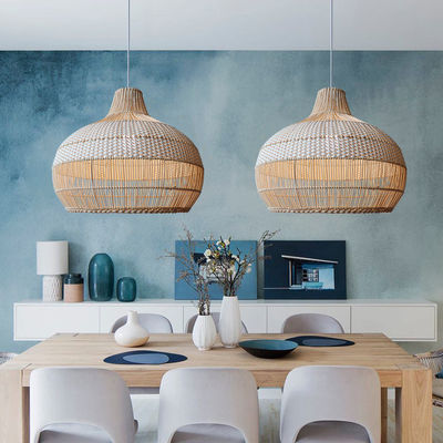 Lampu Pendant Rattan Bambu, Lampu Langit-langit Wicker Untuk Dekorasi Rumah Dalam Ruang