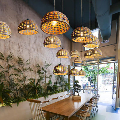 Vintage Creative Bambu Rattan Lamp Shade Untuk Ruang Makan Dalam Ruang
