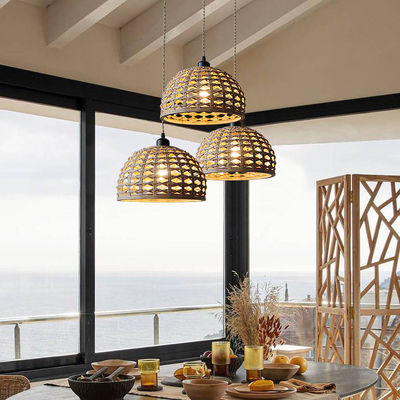 Vintage Creative Bambu Rattan Lamp Shade Untuk Ruang Makan Dalam Ruang