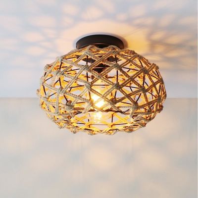 Lampu gantung balkon kreatif Lampu langit-langit tali rami retro