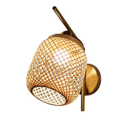 Lampu dinding Rattan buatan tangan, 3500K Wicker Rattan Lampu Switch Control