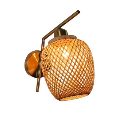 Lampu dinding Rattan buatan tangan, 3500K Wicker Rattan Lampu Switch Control