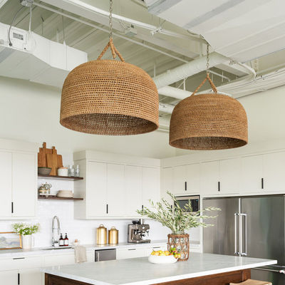 3500K Creative Rattan Pendant Light Switch Control Untuk Ruang Tamu