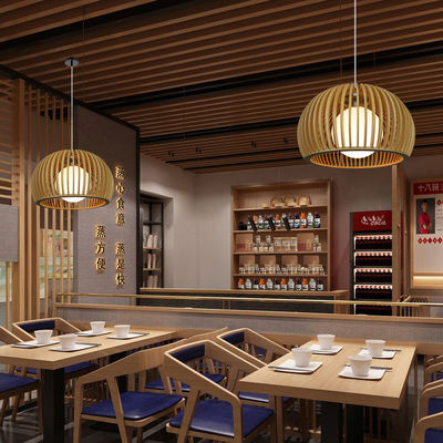 Modern Solid Wood Chandelier, Pendant Rattan Light Untuk Restoran Ruang Tamu