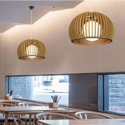 Modern Solid Wood Chandelier, Pendant Rattan Light Untuk Restoran Ruang Tamu