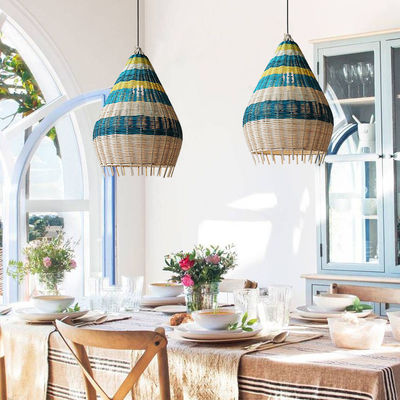 Customized Bambu Rattan Woven Pendant Lampu buatan tangan Untuk pencahayaan dalam ruangan