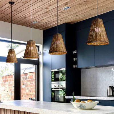 Modern Round Rattan Pendant Light, Rattan Ceiling Light Shade 65lm/W OEM