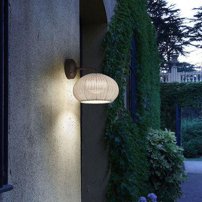 Hand Knitting Rattan Lampu Dinding Sconce Waterproof Bentuk Bulat Untuk Luar Ruang