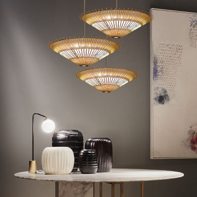 OEM Bambu Rattan Pendant Light Umbrella Bentuk Untuk Dekorasi Rumah