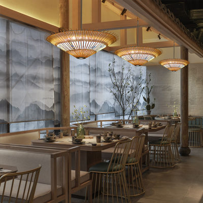 OEM Bambu Rattan Pendant Light Umbrella Bentuk Untuk Dekorasi Rumah