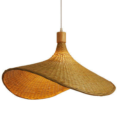 Creative Rattan Pendant Light Big Straw Hat Style 3500K Panas Putih CCT