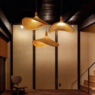 Creative Rattan Pendant Light Big Straw Hat Style 3500K Panas Putih CCT