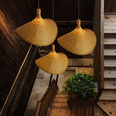 Creative Rattan Pendant Light Big Straw Hat Style 3500K Panas Putih CCT