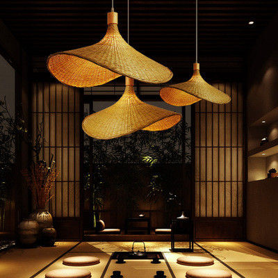 Creative Rattan Pendant Light Big Straw Hat Style 3500K Panas Putih CCT