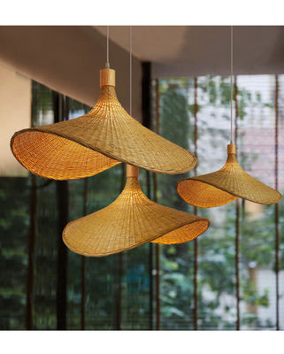 Creative Rattan Pendant Light Big Straw Hat Style 3500K Panas Putih CCT
