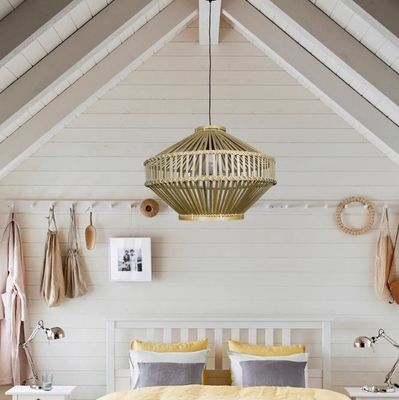 3500K Retro Bamboo Woven Pendant Light Untuk Ruang Tamu