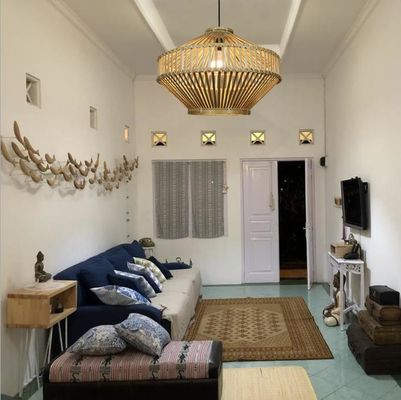 3500K Retro Bamboo Woven Pendant Light Untuk Ruang Tamu