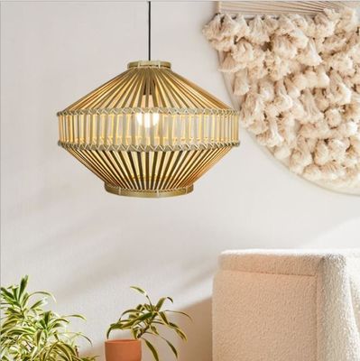 3500K Retro Bamboo Woven Pendant Light Untuk Ruang Tamu