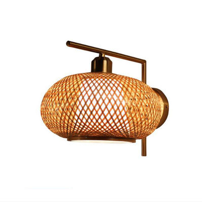 OEM Lampu Dinding Rattan Bulat, Lampu Lampu Rattan Bambu LED Sumber Cahaya