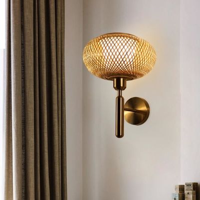 OEM Lampu Dinding Rattan Bulat, Lampu Lampu Rattan Bambu LED Sumber Cahaya