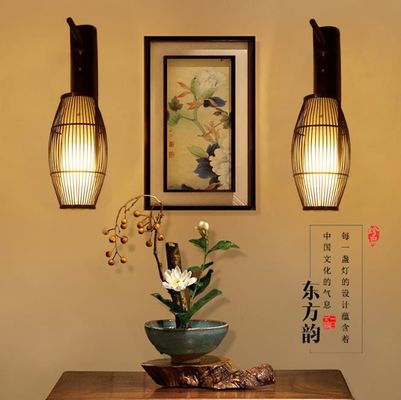 Lampu dinding kayu solid retro Cina - Hotel Lampu koridor bambu -lampu dinding lentera bambu antik