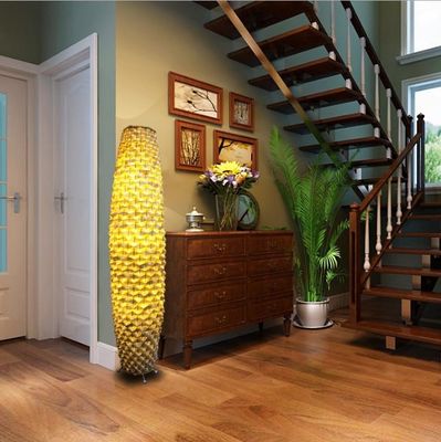 Lampu lantai rattan berlapis bambu 3500K untuk ruang tamu rumah tangga
