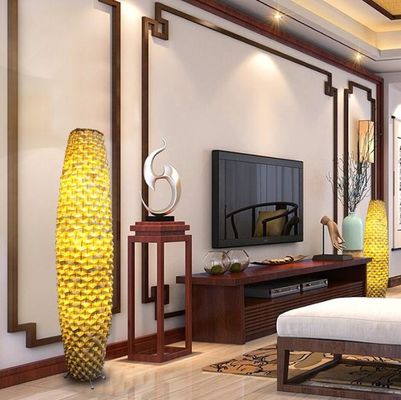 Lampu lantai rattan berlapis bambu 3500K untuk ruang tamu rumah tangga
