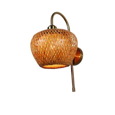 E27 LED Woven Bamboo Wall Lamp Sconce 3500K Untuk Kamar Tidur Kamar Mandi