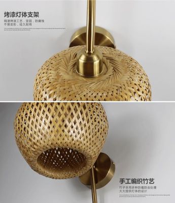 Lampu dinding Rattan alami modern, 3500K Warm White Bamboo Wall Sconce
