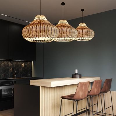 Handmade kreatif Rattan Pendant Cahaya lentera Bentuk Bulat