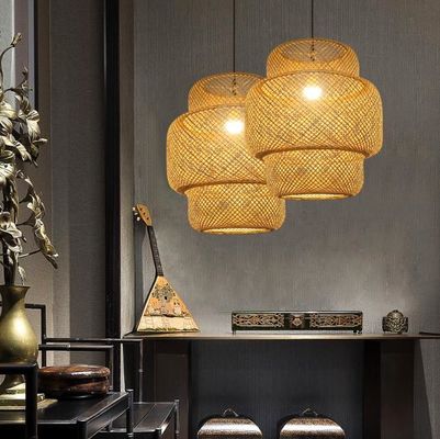 3500K Bamboo Round Weaving LED Pendant Lampu, Rattan Round Lampu OEM ODM