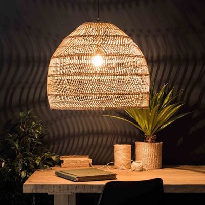 Modern Round Rattan Hanging Chandelier Untuk Restoran Pencahayaan Indoor