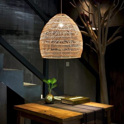 Modern Round Rattan Hanging Chandelier Untuk Restoran Pencahayaan Indoor