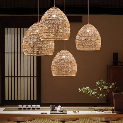Modern Round Rattan Hanging Chandelier Untuk Restoran Pencahayaan Indoor