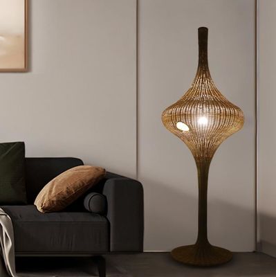 Modern Standing Rattan Floor Lamp E27 Base Untuk Kamar Tamu Hotel