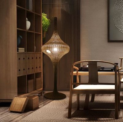 Modern Standing Rattan Floor Lamp E27 Base Untuk Kamar Tamu Hotel