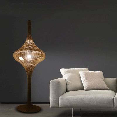 Modern Standing Rattan Floor Lamp E27 Base Untuk Kamar Tamu Hotel