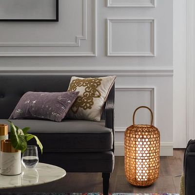 Lampu Lantai Rotan Waterproof, Wicker Standing Lamp Untuk Balkon Luar Ruang